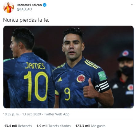 Falcao García, reacción, Selección Colombia, Selección de Chile, Eliminatorias Sudamericanas al Mundial de Fútbol Qatar 2022, Eliminatorias Sudamericanas Qatar 2022 (2)