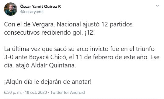 José Fernando Cuadrado, Aldair Quintana, Atlético Nacional, Liga BetPlay 2020-I, Copa Sudamericana 2020, Óscar Yamit Quiroz