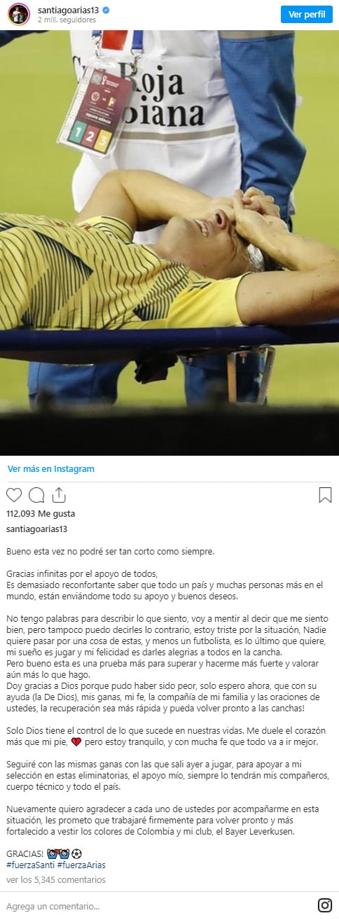 Santiago Arias, Selección Colombia, Venezuela, Eliminatorias a Qatar 2022, lesión (1)