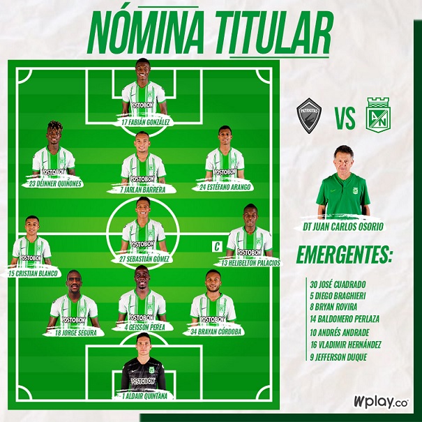 Titulares Nacional vs. Patriotas, Liga BetPlay 2020-I