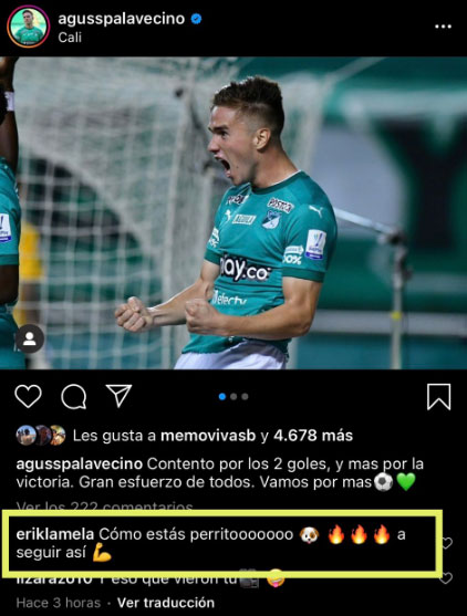 Agustín Palavecino y el mensaje que le dejó un crack de la Premier League en Instagram