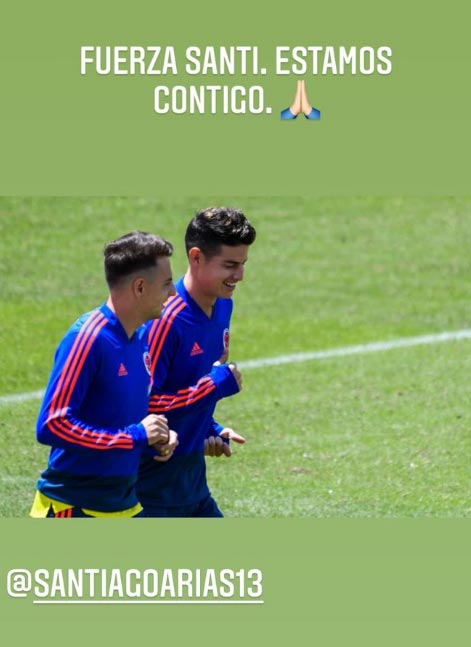 James Rodríguez para Santiago Arias: “Fuerza Santi!”