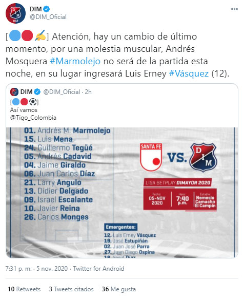 Andrés Marmolejo, lesión, DIM, Deportivo Independiente Medellín, Independiente Santa Fe, Liga BetPlay 2020