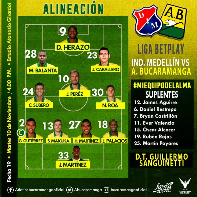 Atlético Bucaramanga, titular, DIM, Deportivo Independiente Medellín, Liga BetPlay 2020