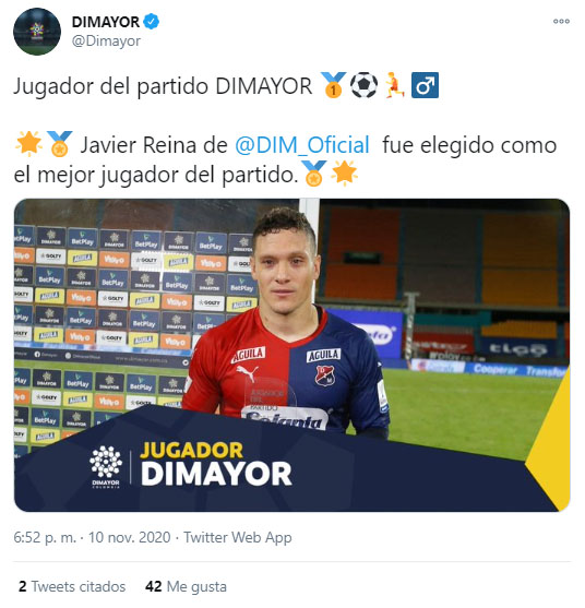 Javier Reina, mejor jugador, Dimayor, DIM 1-0 Atlético Bucaramanga, Liga BetPlay 2020