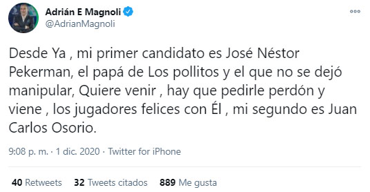 Adrián Magnoli, tweet, José Néstor Pékerman, Juan Carlos Osorio, Carlos Queiroz, Selección Colombia