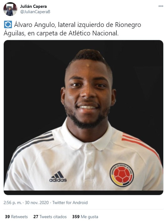 Álvaro Angulo, Rionegro Águilas, Atlético Nacional, Julián Capera