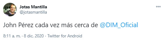 John Pérez, Atlético Bucaramanga, Deportivo Independiente Medellín, DIM, Jotas Mantilla, tweet