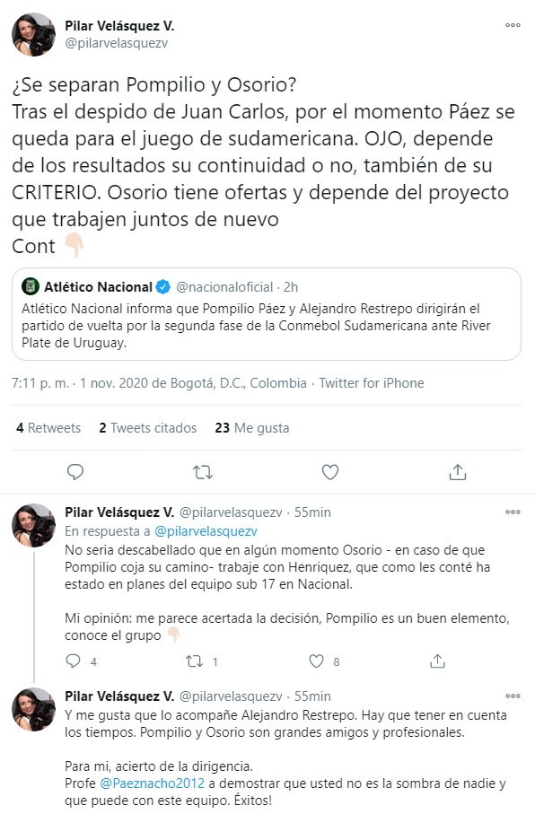 Pompilio Páez, Juan Carlos Osorio, Atlético Nacional, Pilar Velásquez