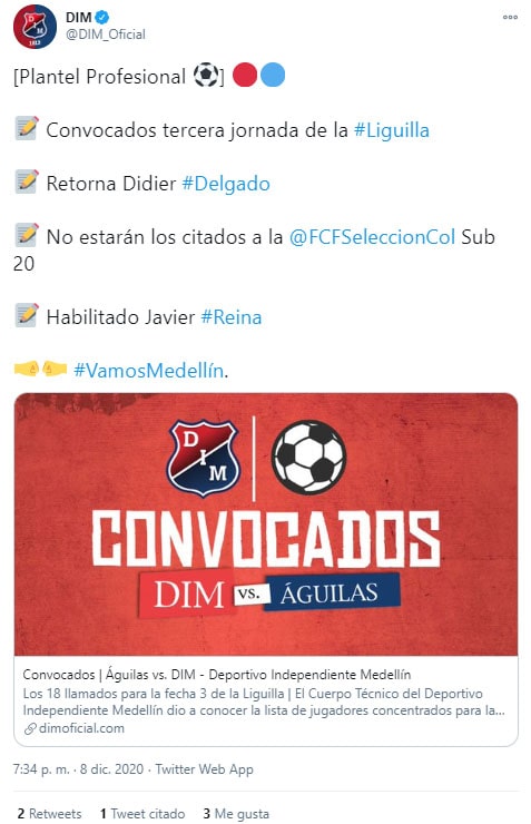 Didier Delgado, COVID-19, nuevo coronavirus, Deportivo Independiente Medellín, DIM, informe médico, Liguilla BetPlay 2020