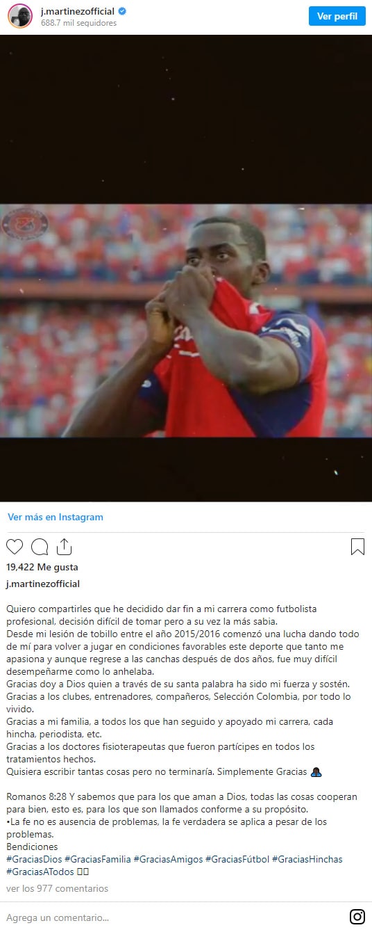 Jackson Martínez, adiós, Instagram, Deportivo Independiente Medellín, DIM, Selección Colombia