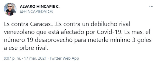 Álvaro Hincapié, Teófilo Gutiérrez, Junior FC, Caracas FC, Copa Libertadores 2021, tweet