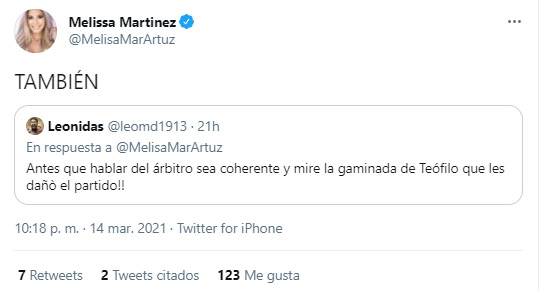 Melissa Martínez, Teófilo Gutiérrez, Atlético Nacional, Junior FC, Liga BetPlay 2021-I, tweet