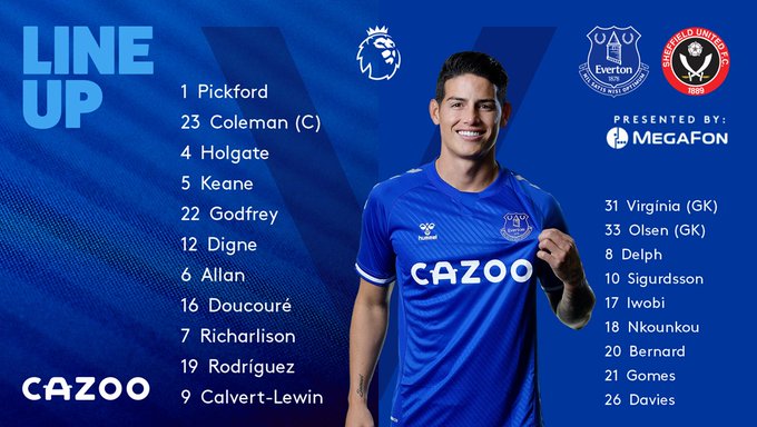 James Rodríguez, titular, Everton, Sheffield United, Premier League 2020-21